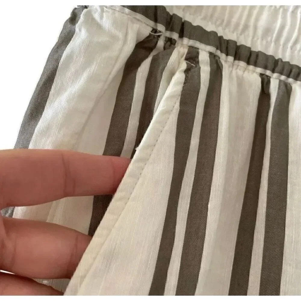 H & M Logg Linen Blend White Striped Culottes Ankle Length Pants  SZ 8 # 1519
